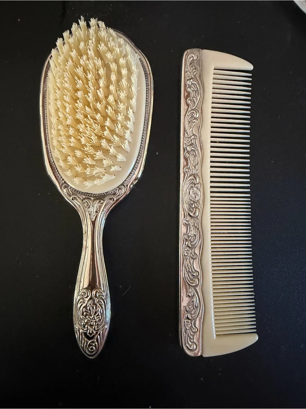 Classic Silver plated Ornate Hand Mirror and Comb Set